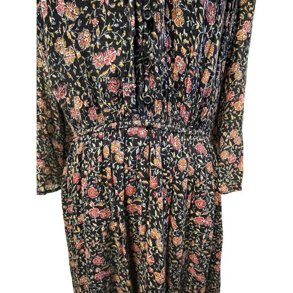Old Navy 3/4 Sleeve Black Dress with Small Orange Red Flowers Large Midi Length - Picture 2 of 4